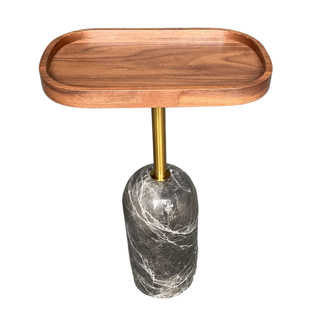 Modern Side table with wooden top and marble base
